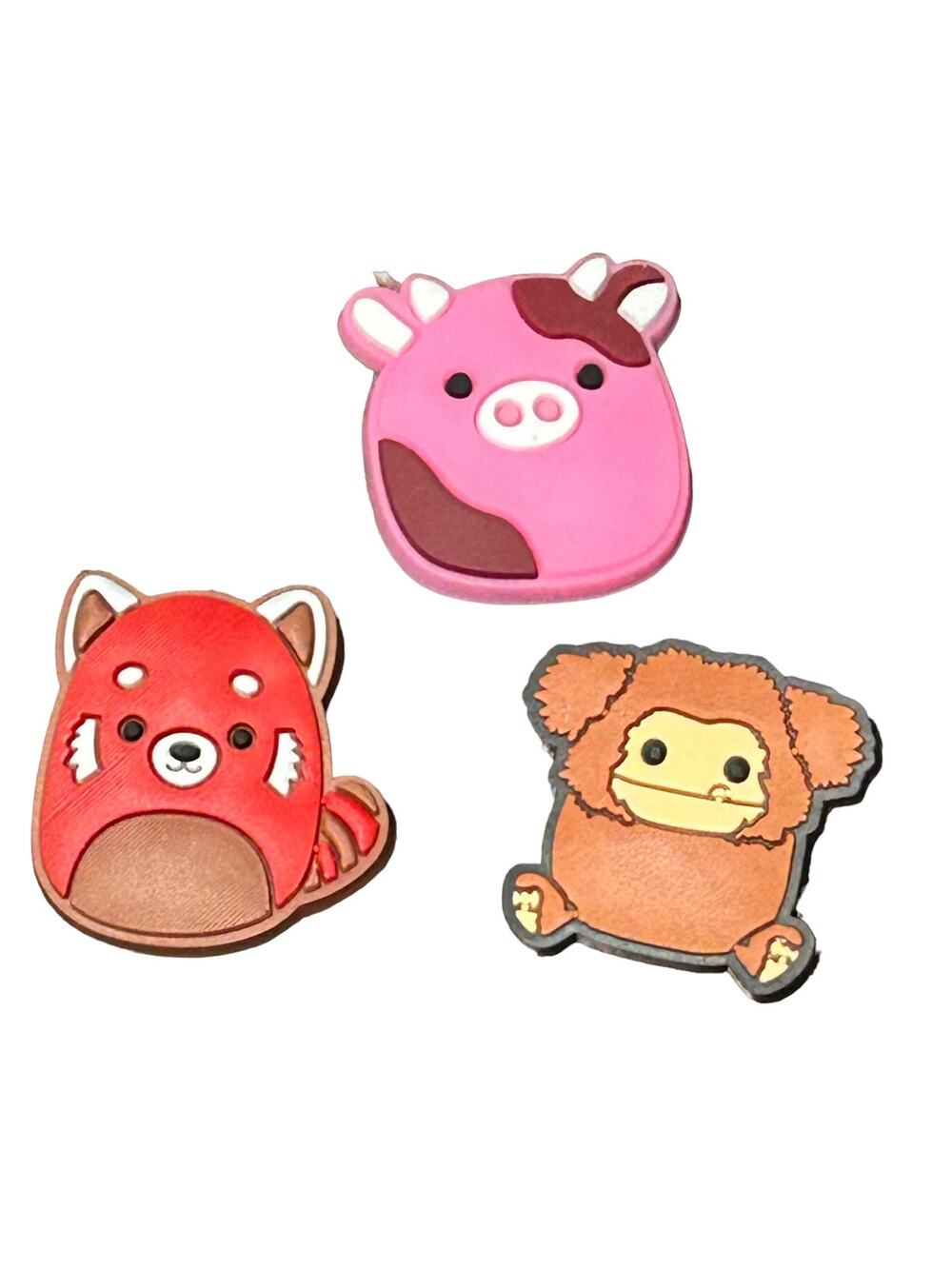 NEW Squishmallow Cow Fox Monkey Silicone Crocs Shoe or Bag Charms Set of 3